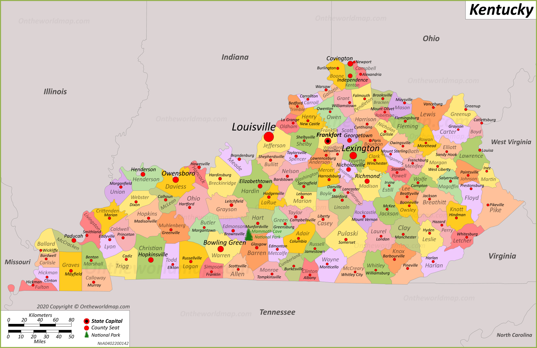 Map Of Kentucky Cities And Counties Washington State Map