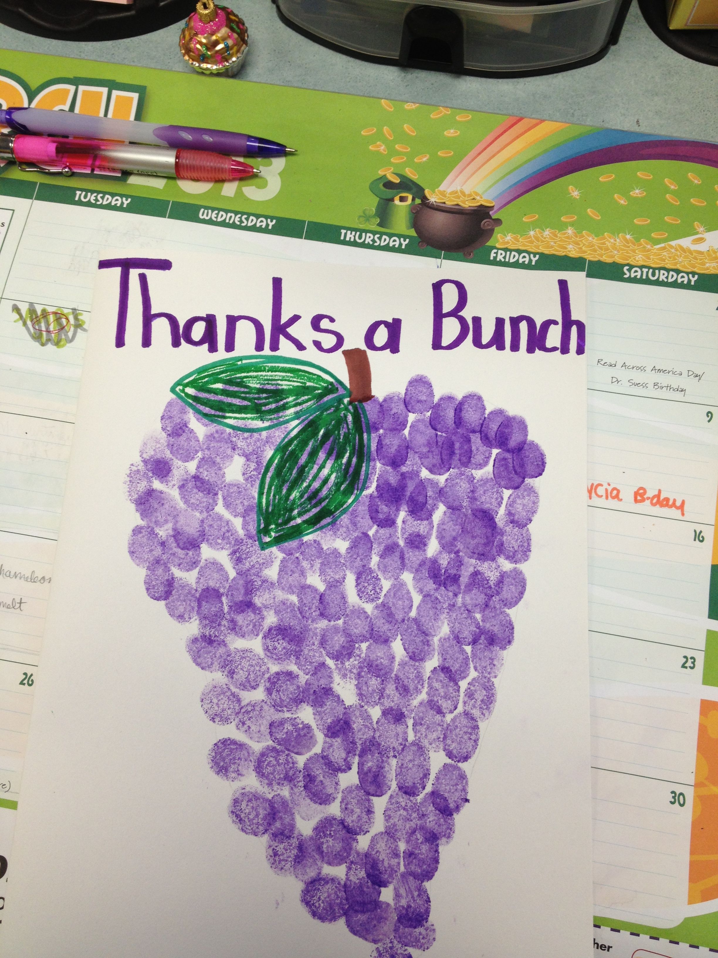 Preschool Thank You Card for kids to make purple finger