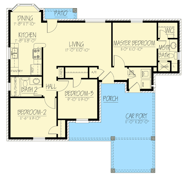 Three Bedroom Ranch Home 61027KS Architectural Designs House Plans