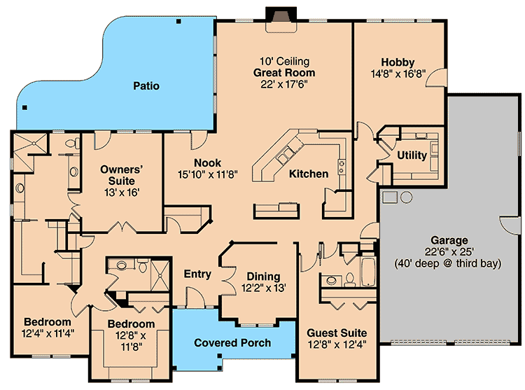 3 Bedroom Contemporary Ranch Home Plan 72680DA Architectural Designs House Plans