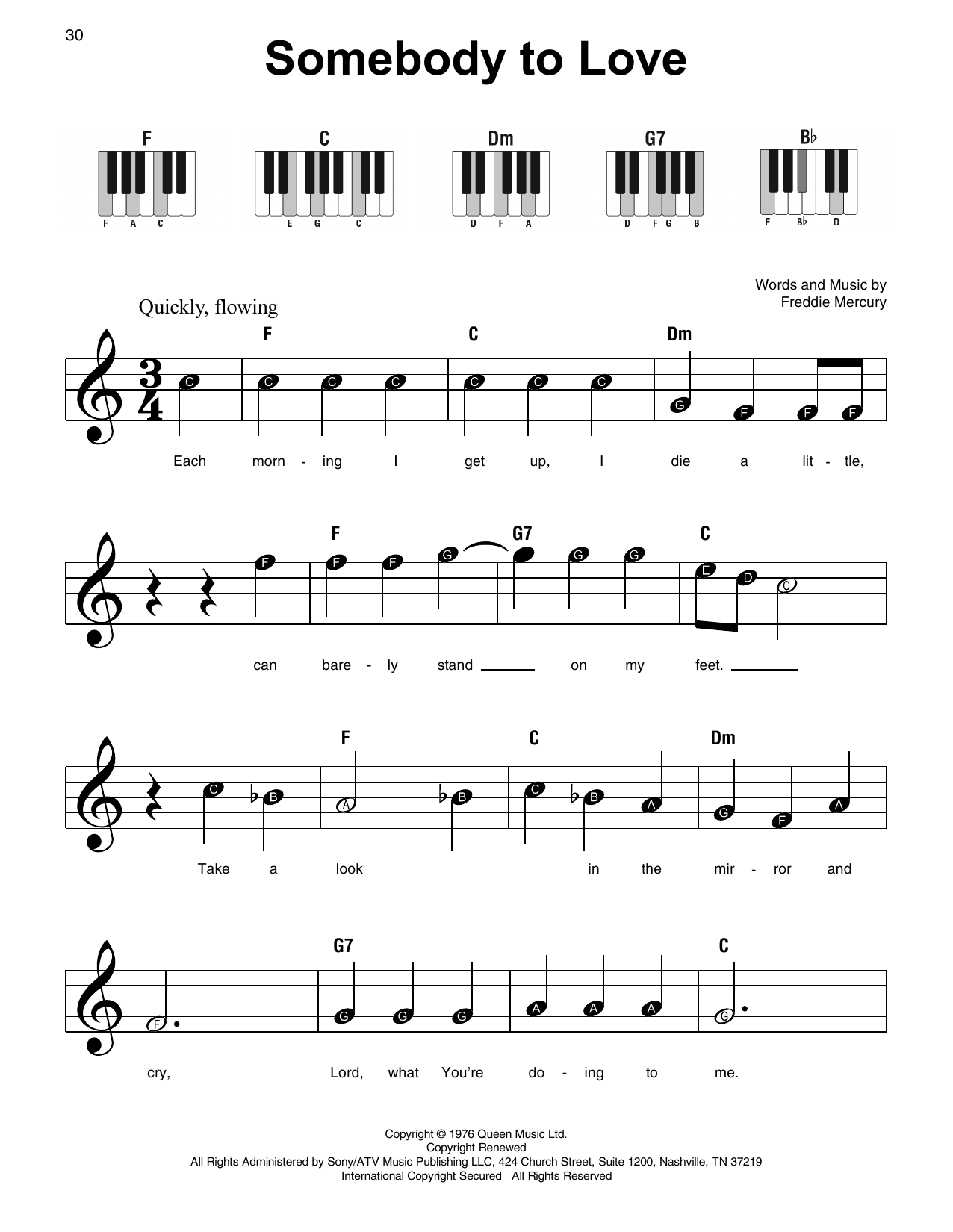 Somebody To Love (Super Easy Piano) Print Sheet Music Now