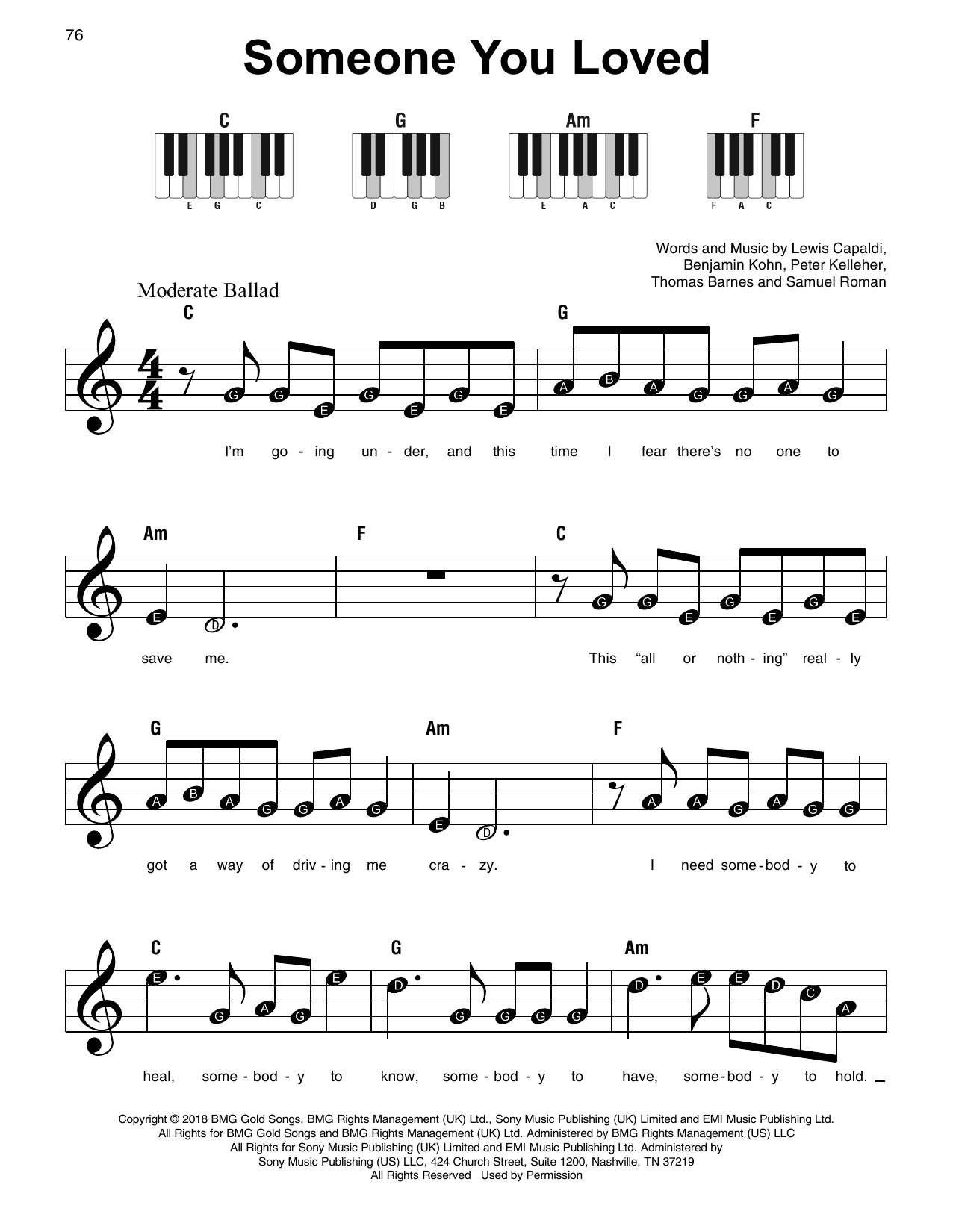 Someone You Loved (Super Easy Piano) Print Sheet Music Now