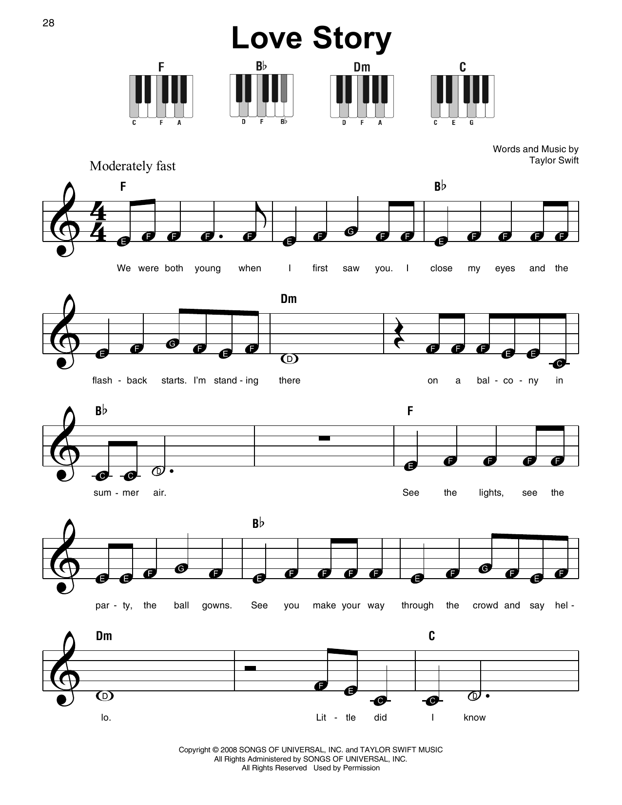 Love Story (Super Easy Piano) Print Sheet Music Now