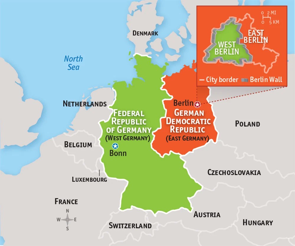 East And West Germany Map Berlin Wall