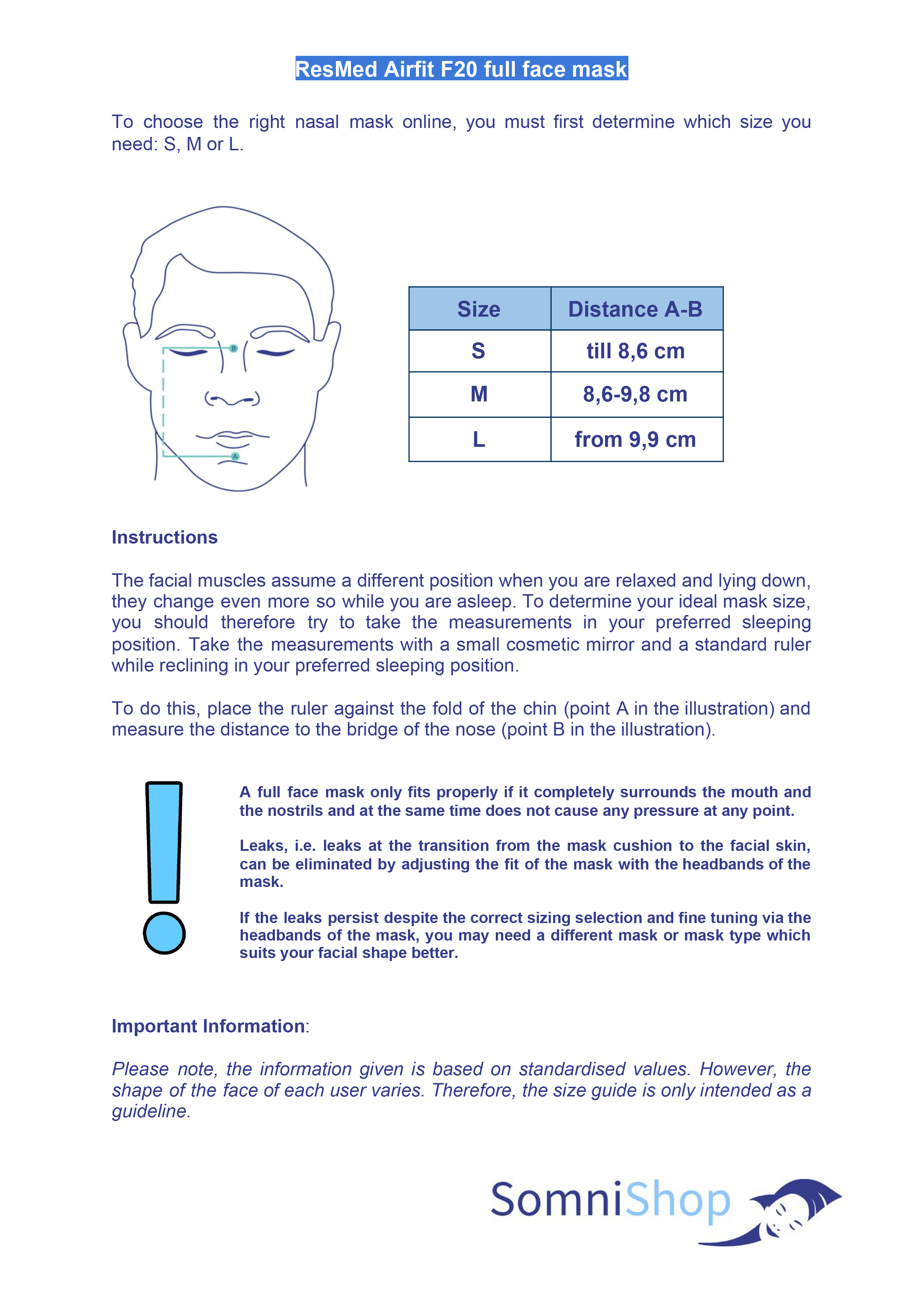 Resmed Airfit F20 Sizing Template