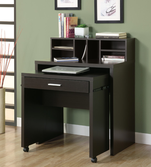 Space Saver Computer Desk Cappuccino Hollow Core Open Storage