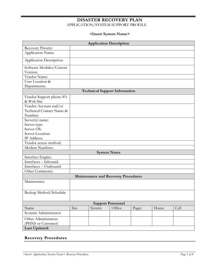 Backup Disaster Recovery Plan Template