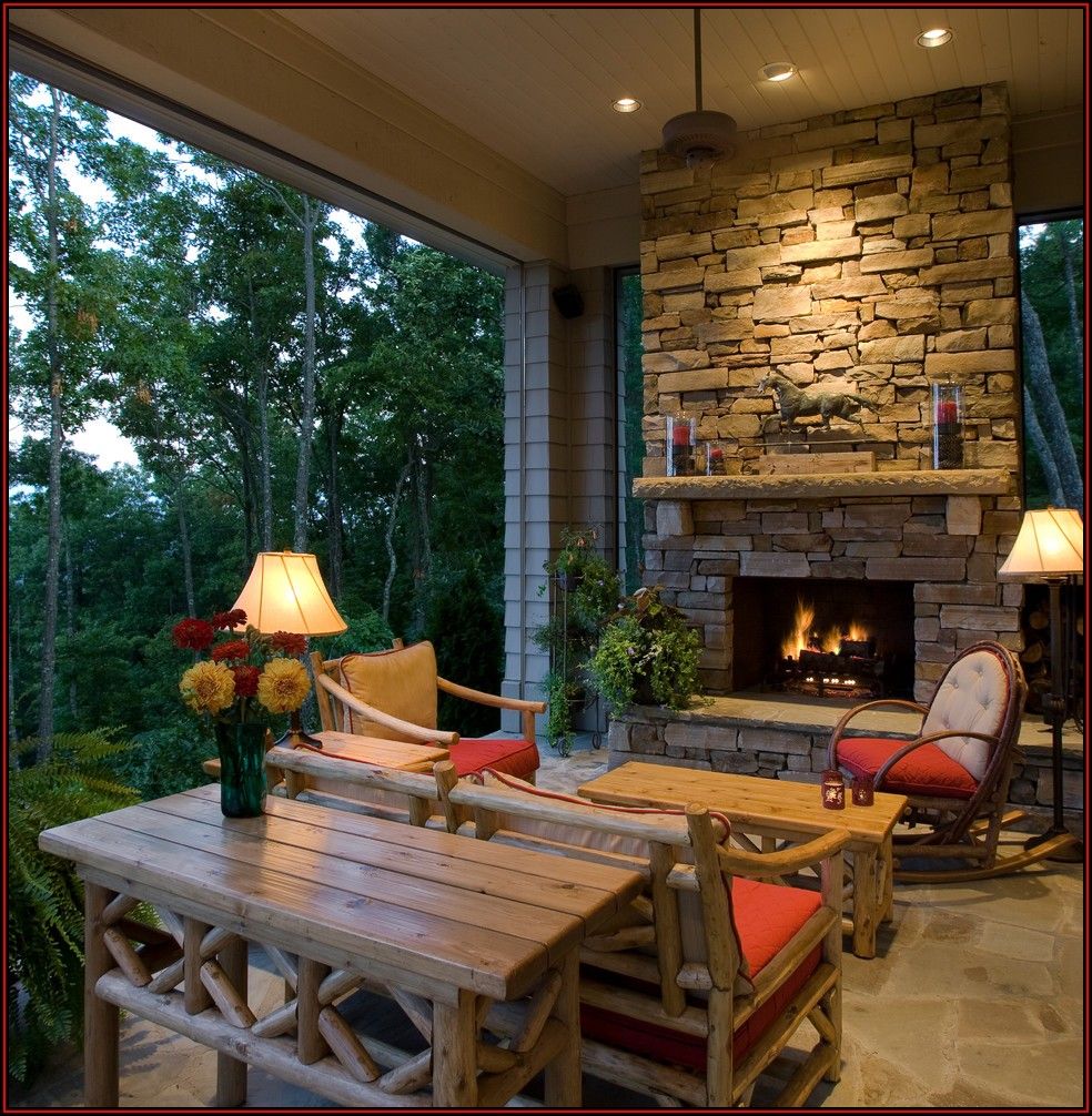 Attached Outdoor Covered Patio With Fireplace