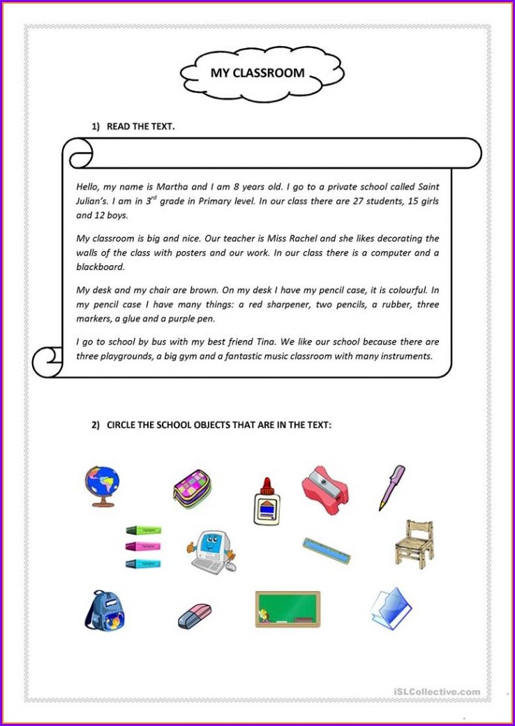 Comprehension English Worksheet For Grade 1