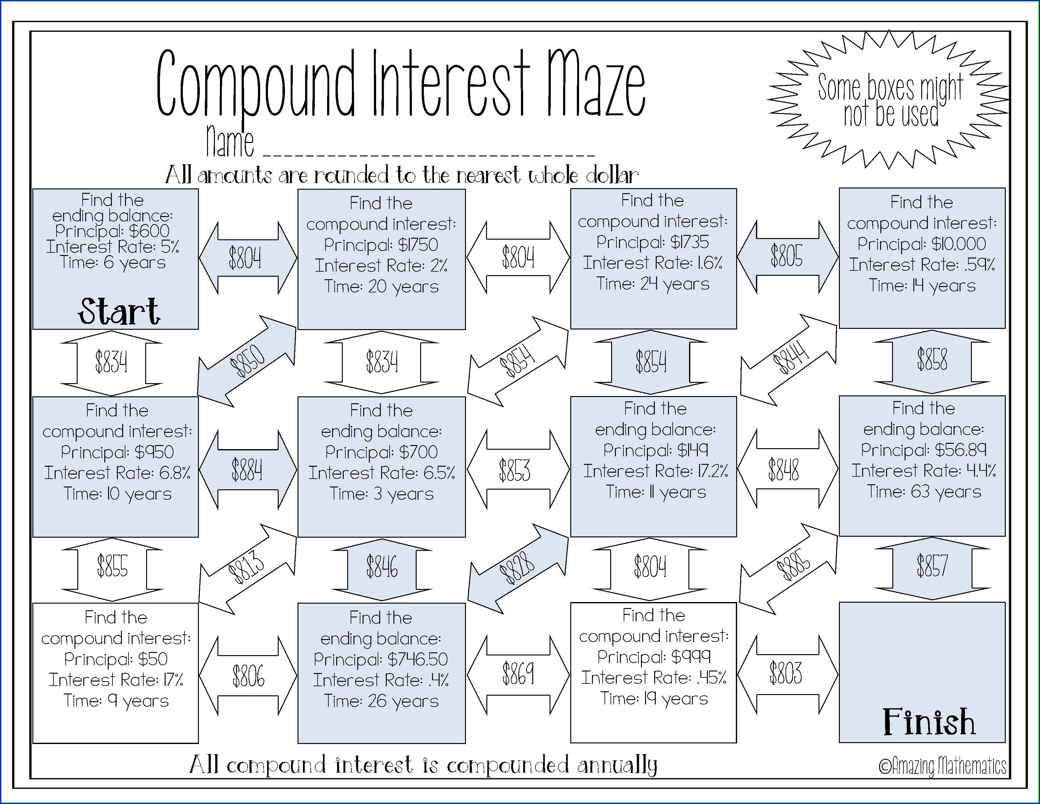 Simple Interest Math Worksheet