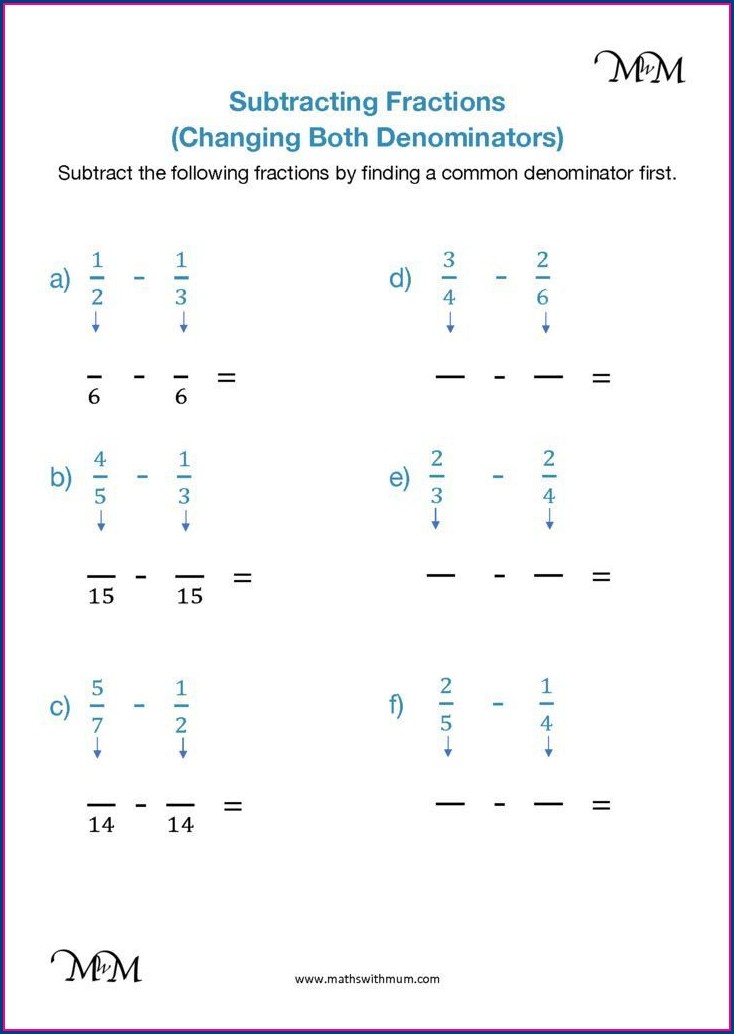 Adding And Subtracting Fractions With Like Denominators Worksheet Pdf