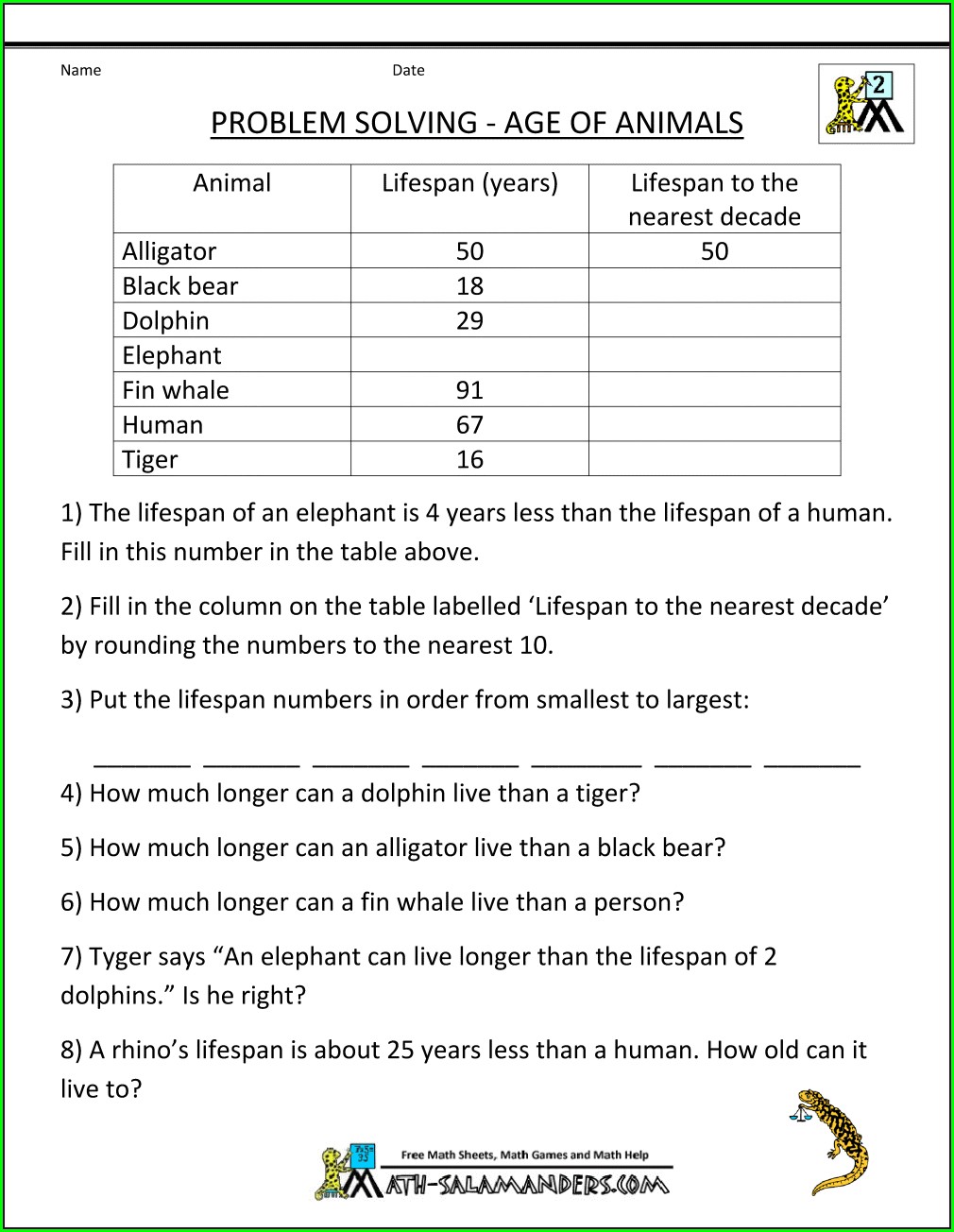 Age Word Problems Worksheet With Answers Pdf