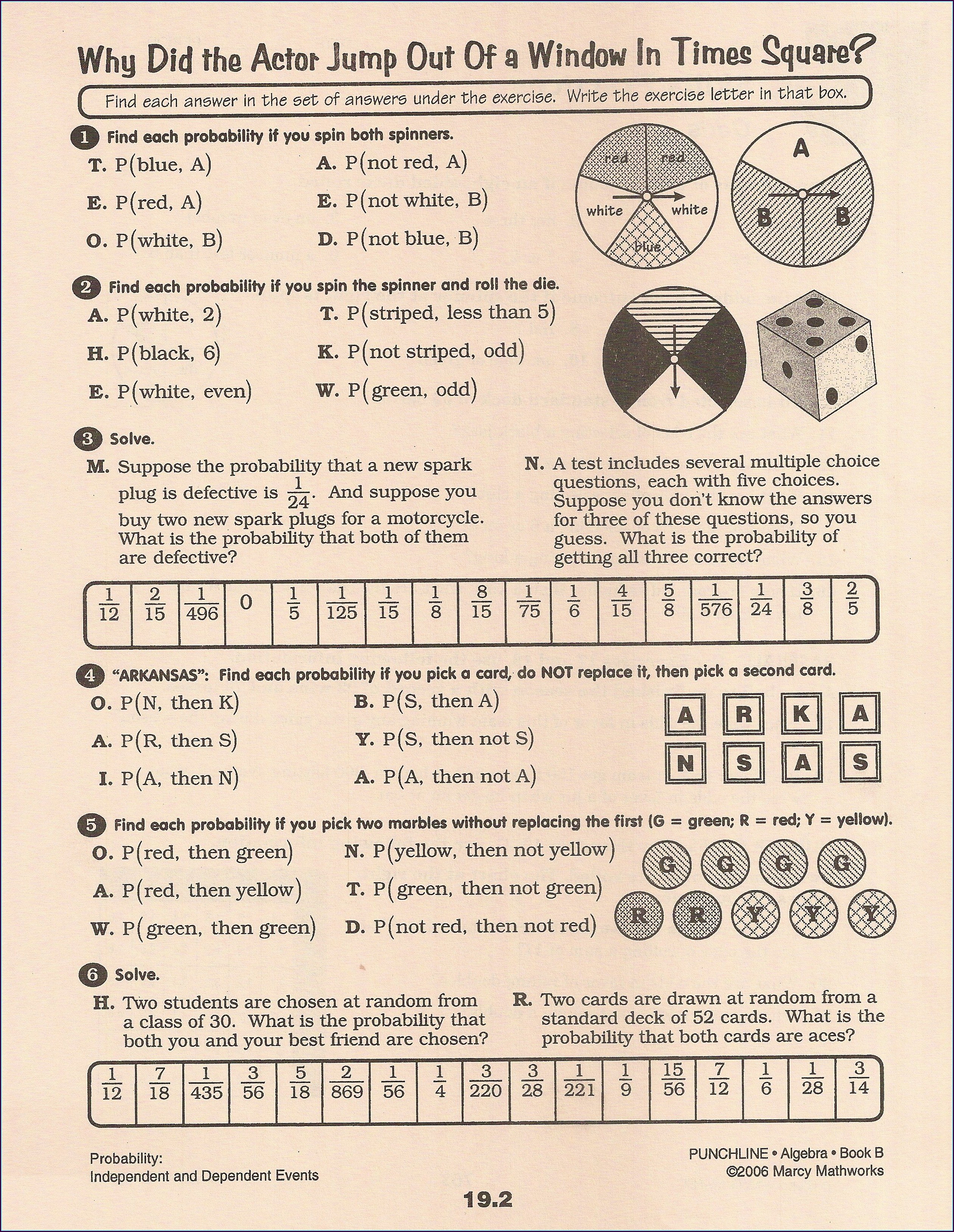 Compound Probability Word Problems Worksheet