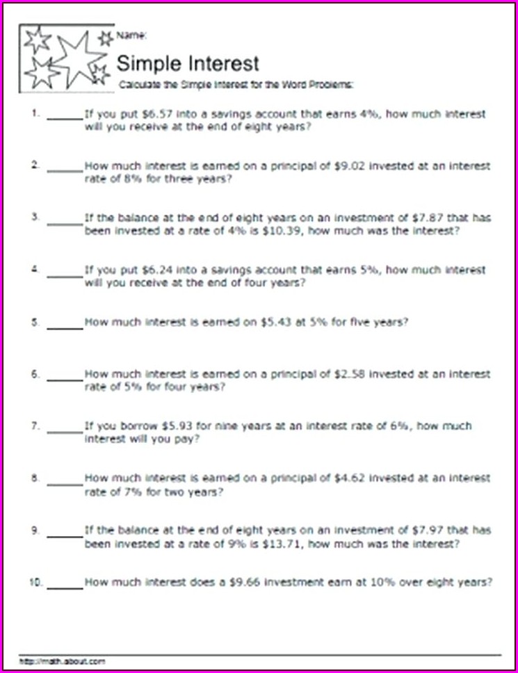 Math Worksheet On Simple Interest