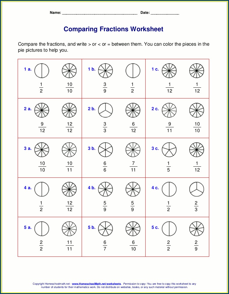 Worksheet Unlike Denominators Comparing Fractions 4th Grade