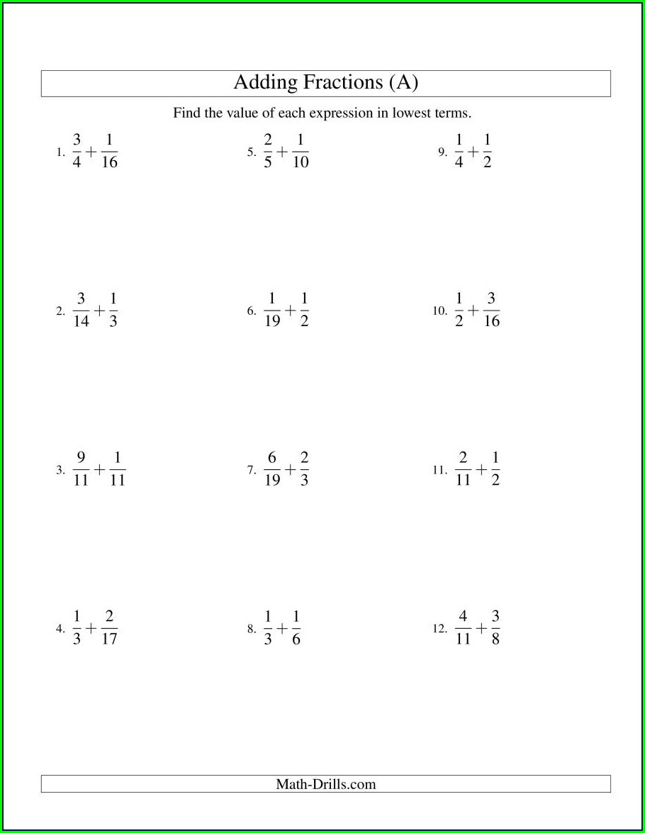 Adding Fractions With Like Denominators Worksheets 5th Grade