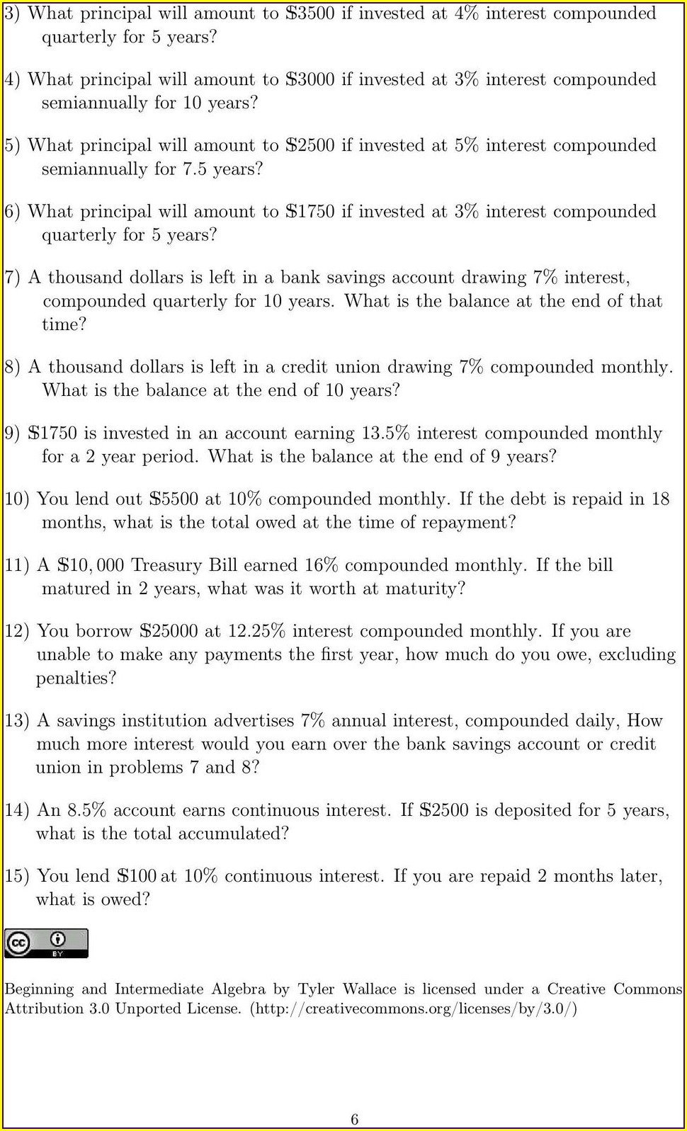 Compound Interest Word Problems Worksheet Pdf