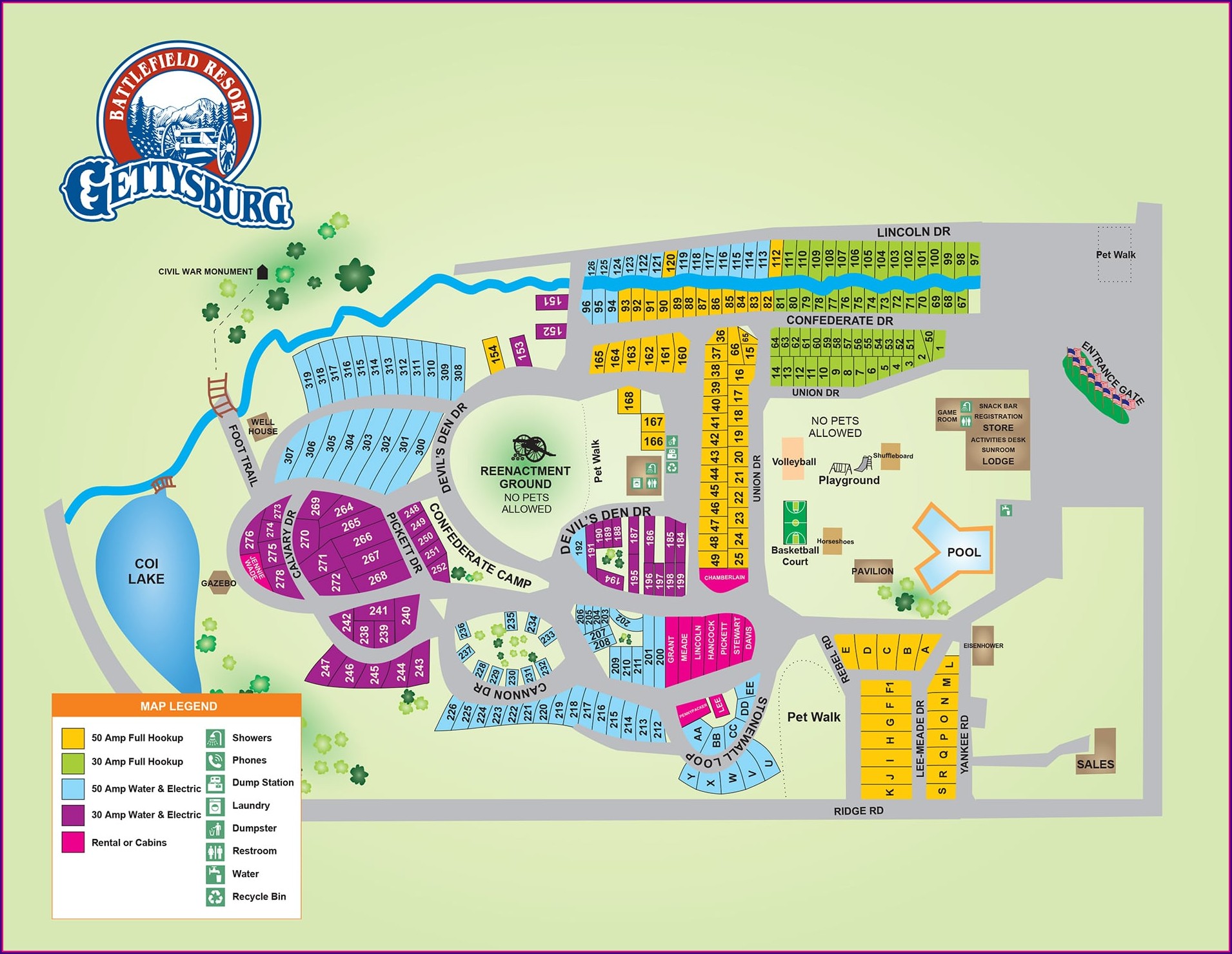 Gettysburg Battlefield Resort Map