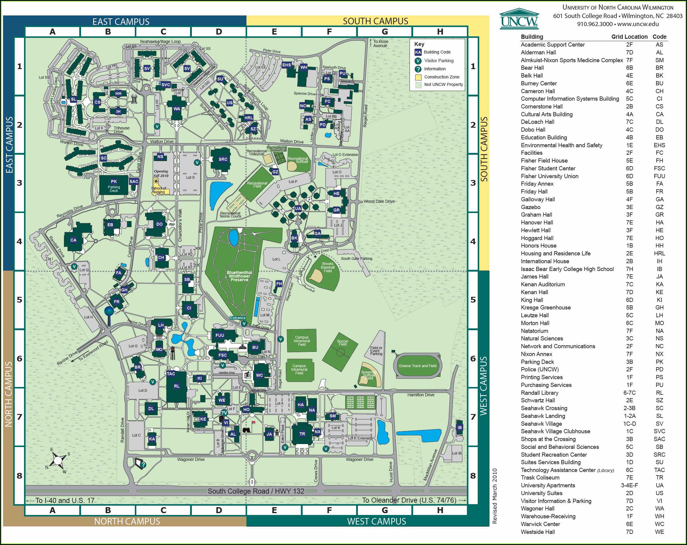 Uncw Campus Map With Key