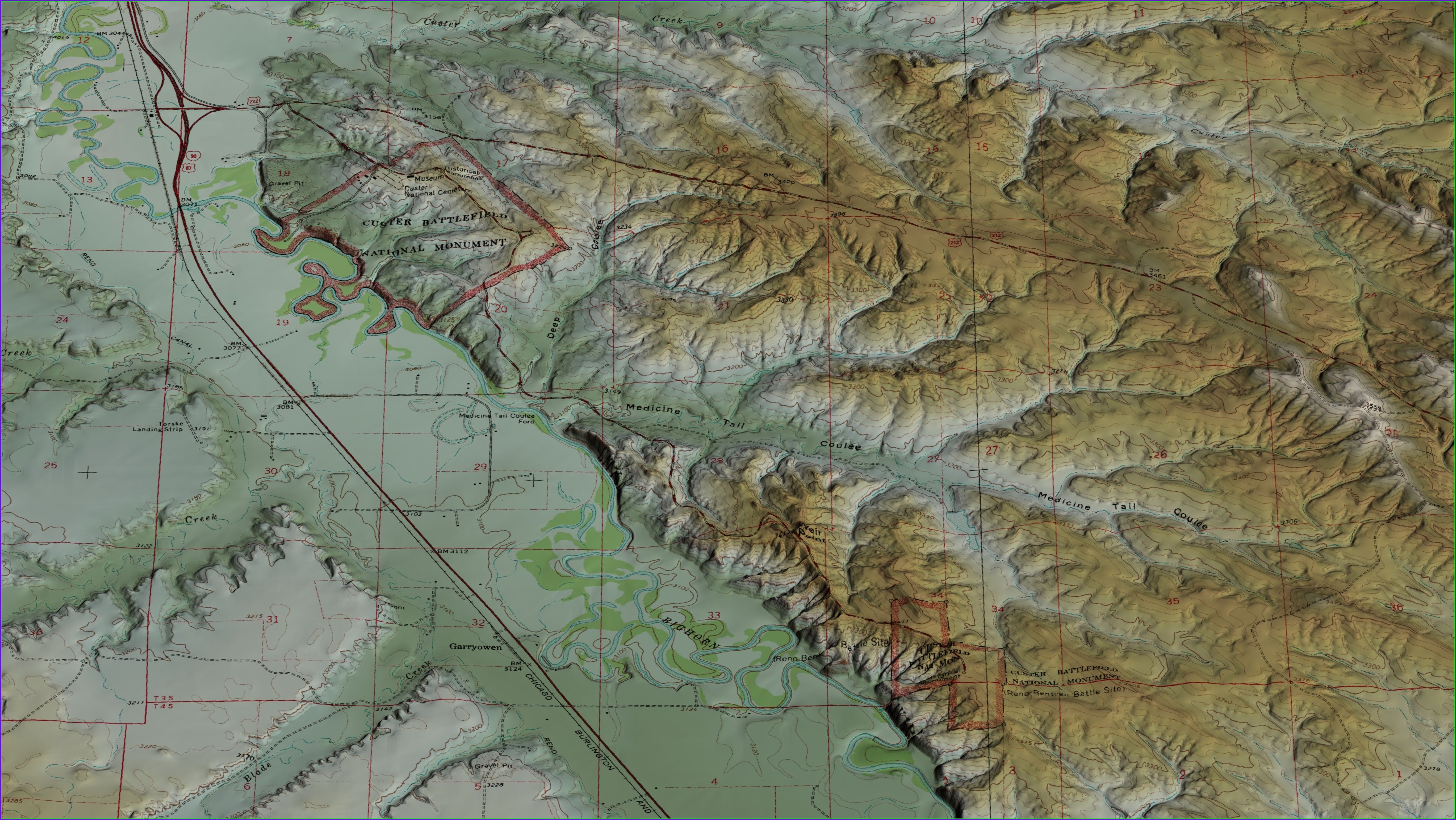 Topographic Map Little Bighorn Battlefield