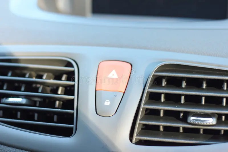 Red Triangle Warning Light In Car Stock Photo - Image of feature, light