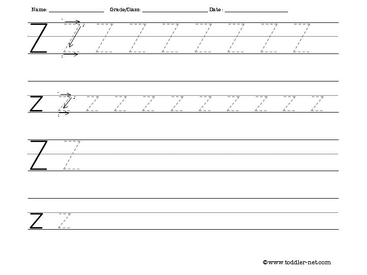 Tracing and Writing Letter Z Worksheet