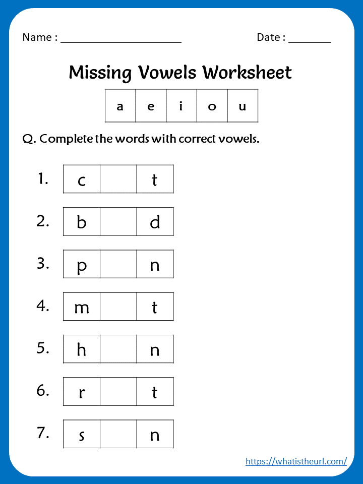 Missing Vowel Worksheets - Printable Word Searches