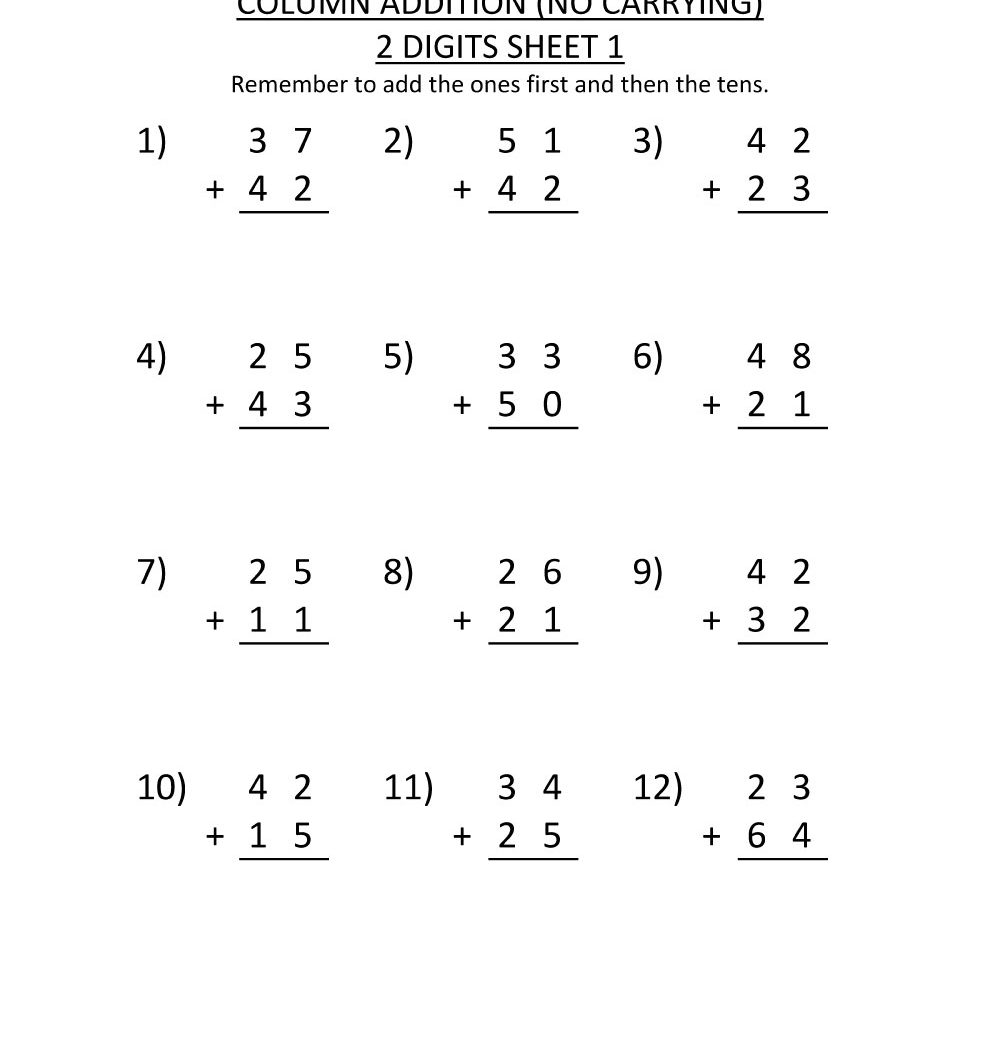 Adding 0 1 2 Worksheets