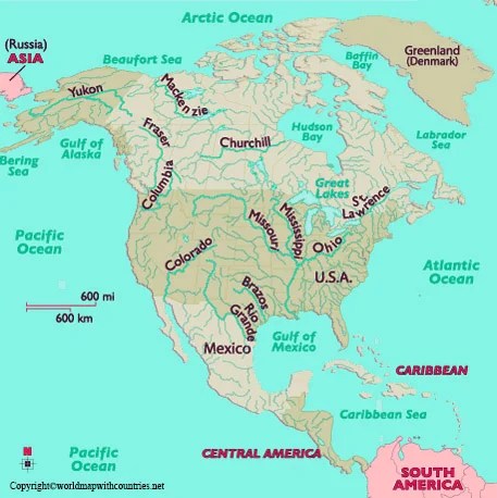 4 Free Labeled North America River Map In PDF