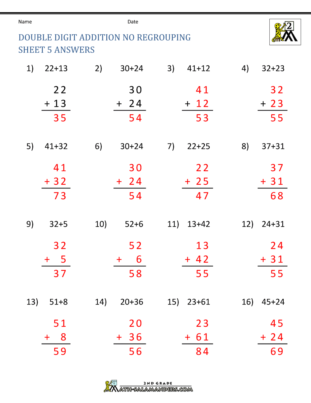 Adding Double Digits Without Regrouping