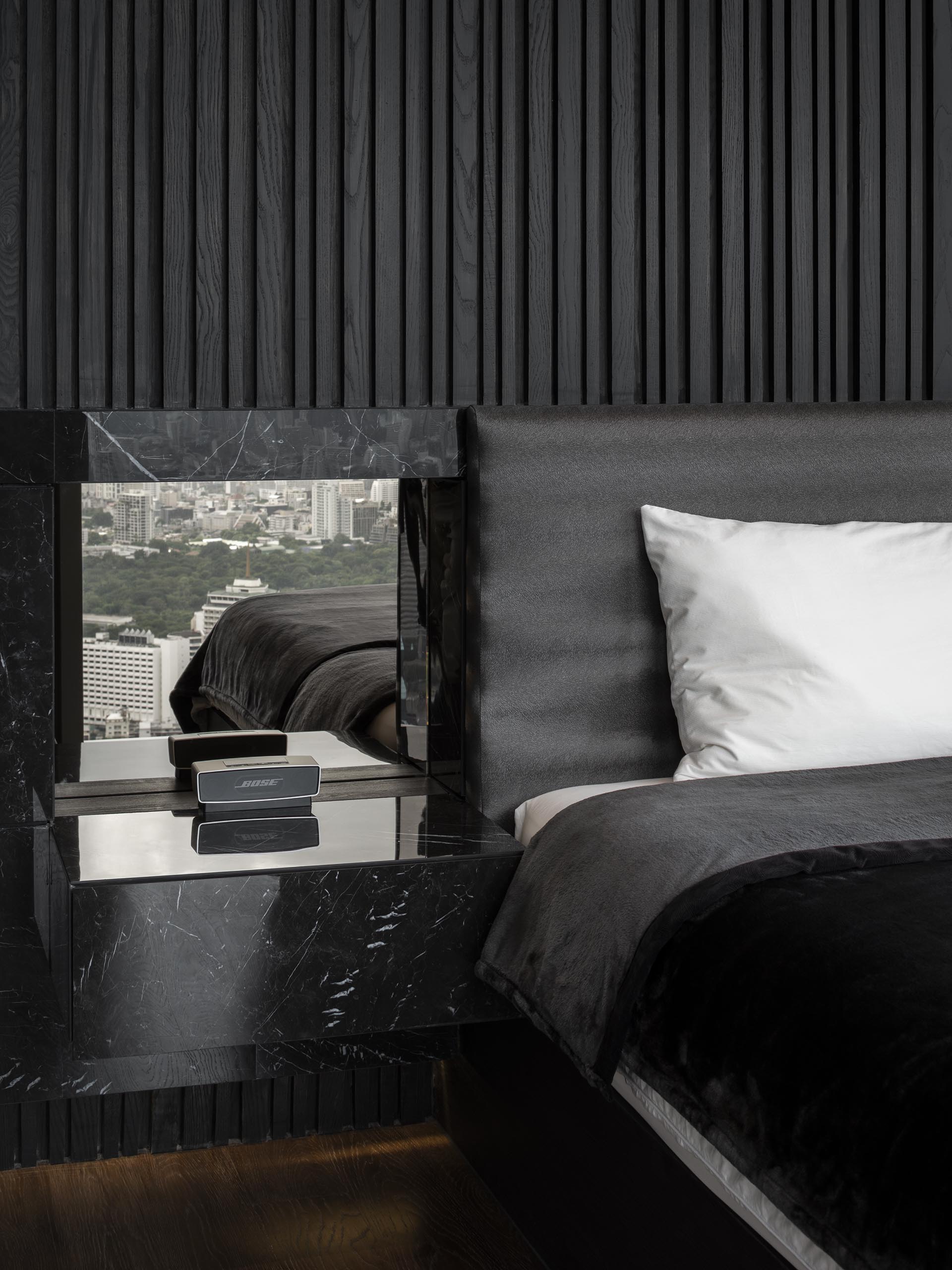 This Bedroom's Textured Accent Wall Was Made With A Variety Of Black