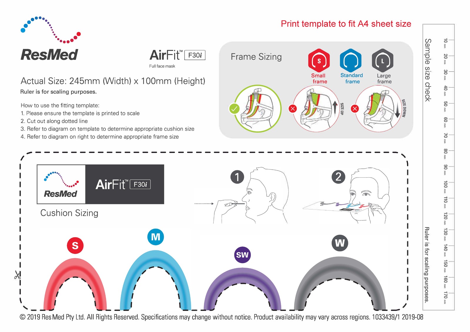 Resmed Airfit F20 Sizing Template - Printable Word Searches