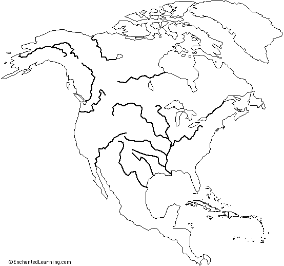 Outline Map Rivers of North America - EnchantedLearning.com