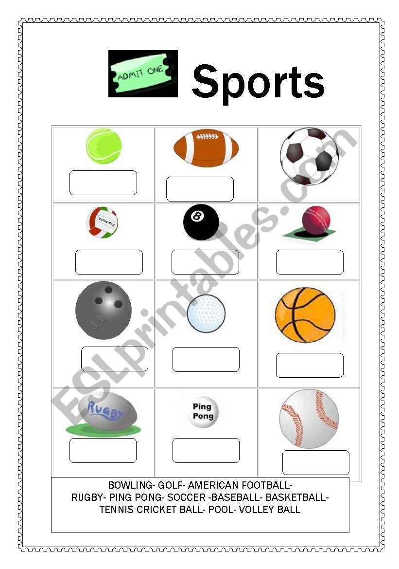 Sports Write the names in the blanks - ESL worksheet by ilona