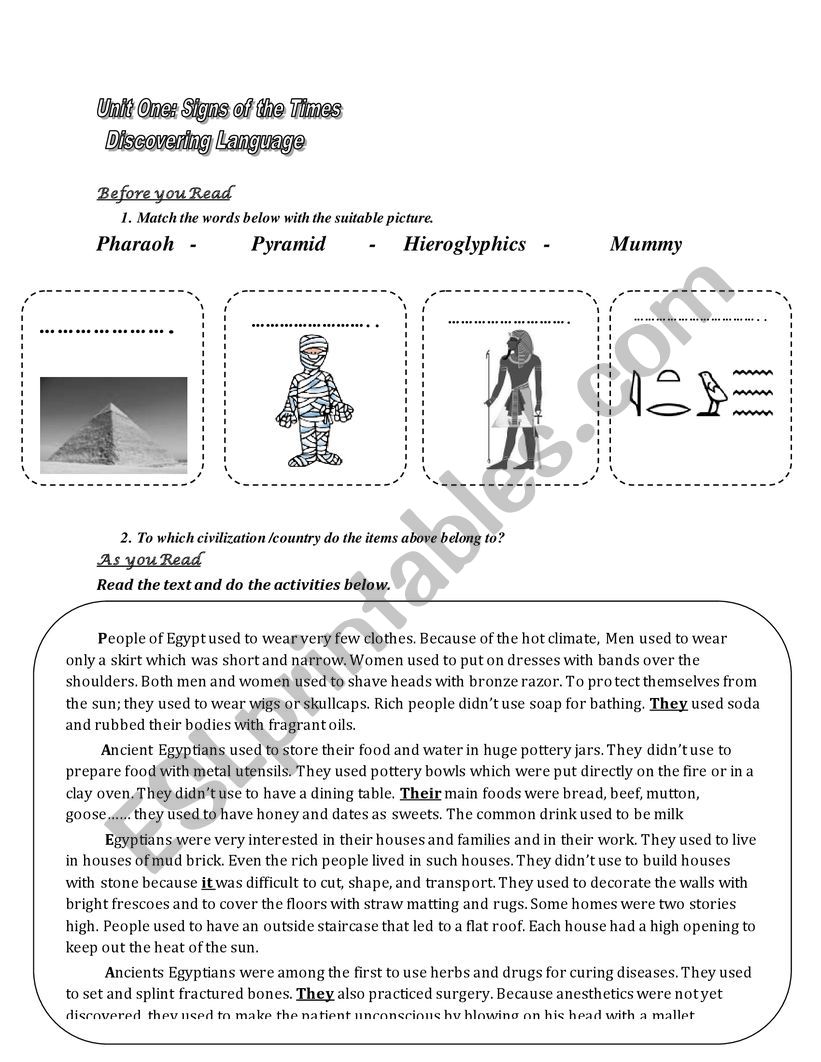 Life in Ancient Egypt - ESL worksheet by kami koukou