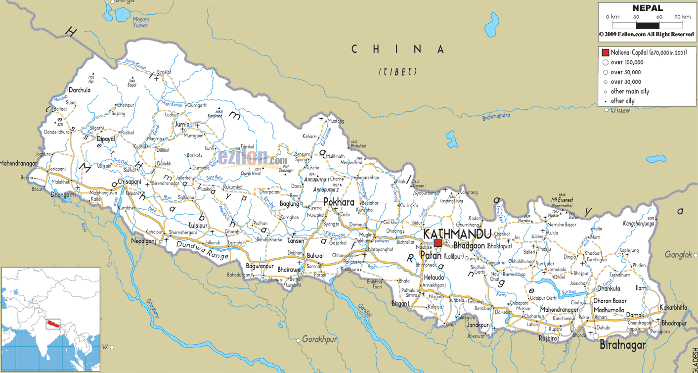 Detailed Clear Large Road Map of Nepal Ezilon Maps