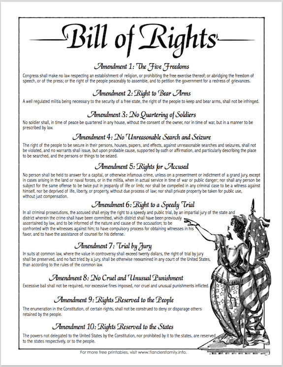 Bill Of Rights Printable For Students