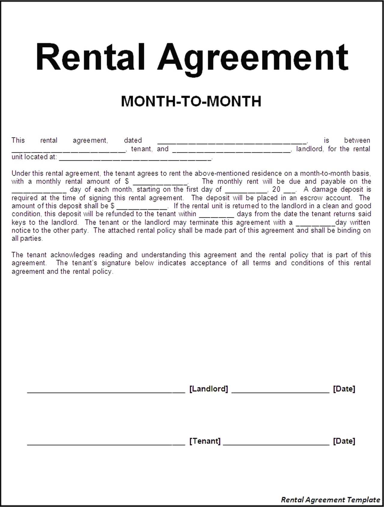 Printable Rental Agreement Template