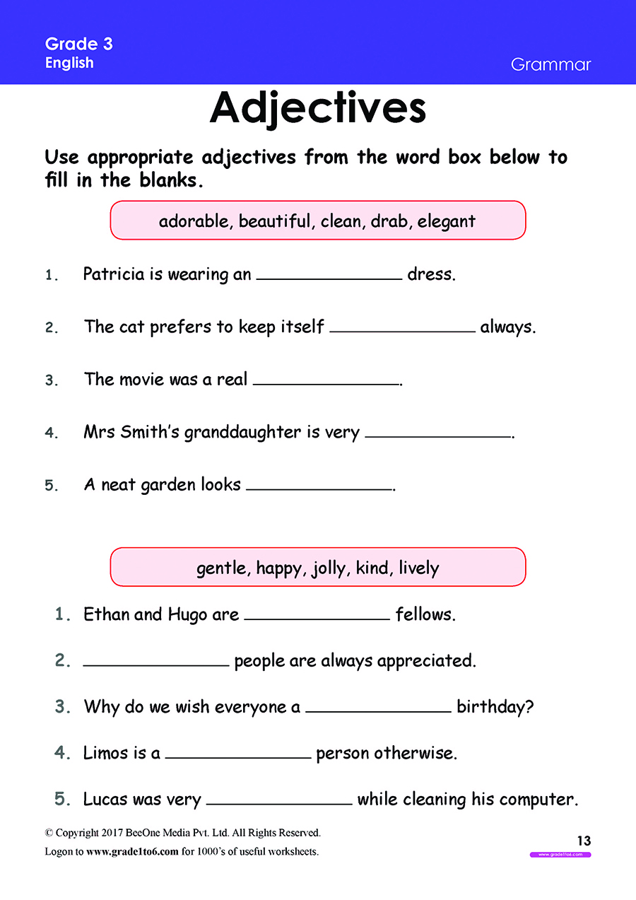 Free English Worksheets for grade 3class 3IB CBSEICSEK12 and all