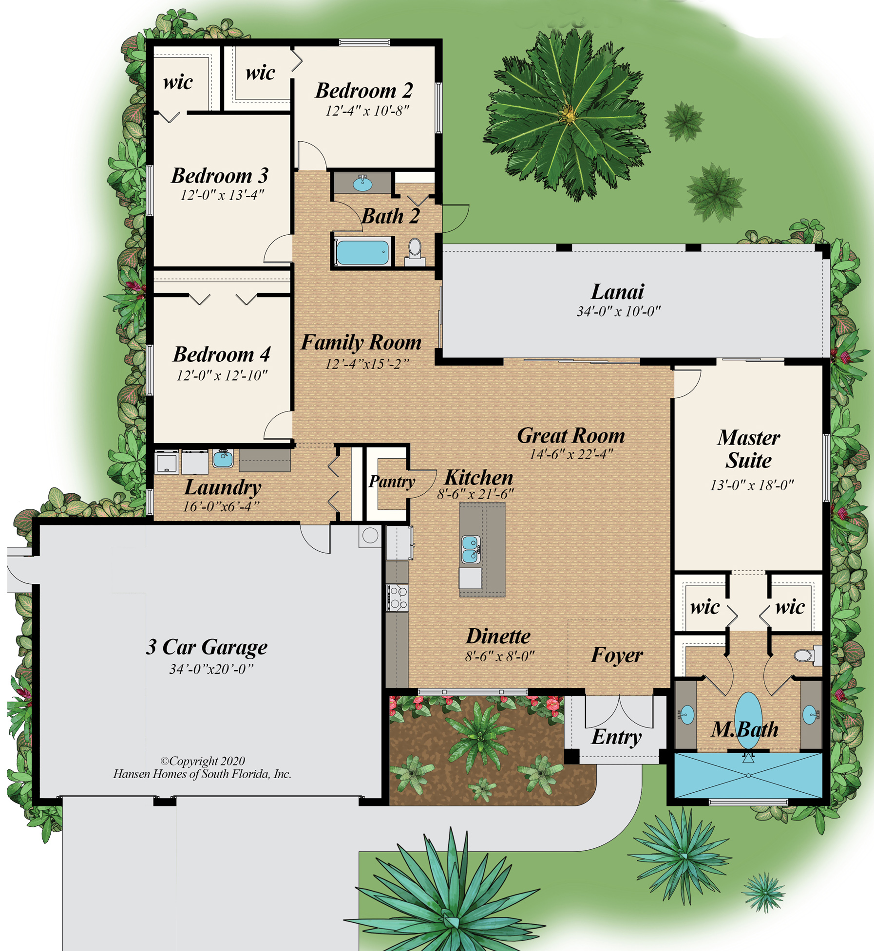 The Oasis 3 Car Garage Home Plan, 4 Bedroom, 2 Bath, 2,336 Sq. Ft. Living Space