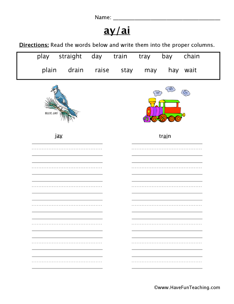 AI, AY Vowel Worksheet Have Fun Teaching