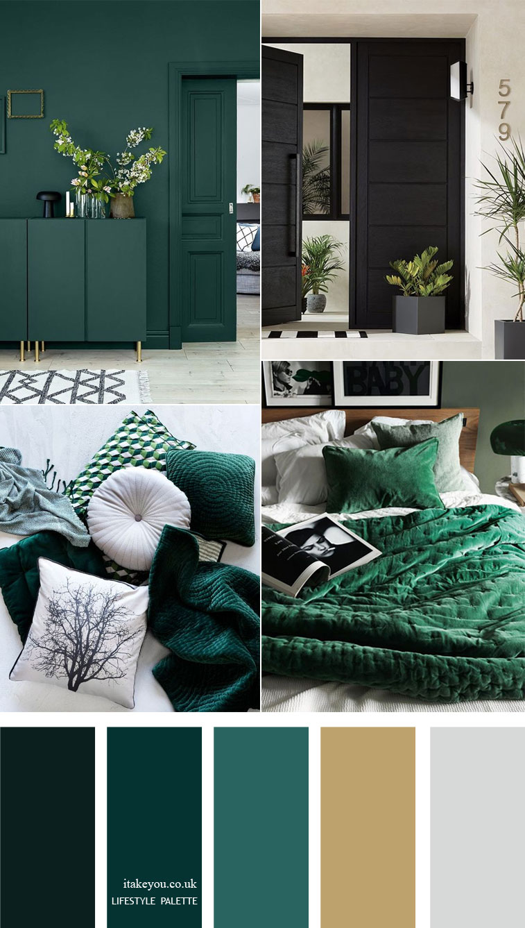 Dark green color palette with muted gold Home color decor