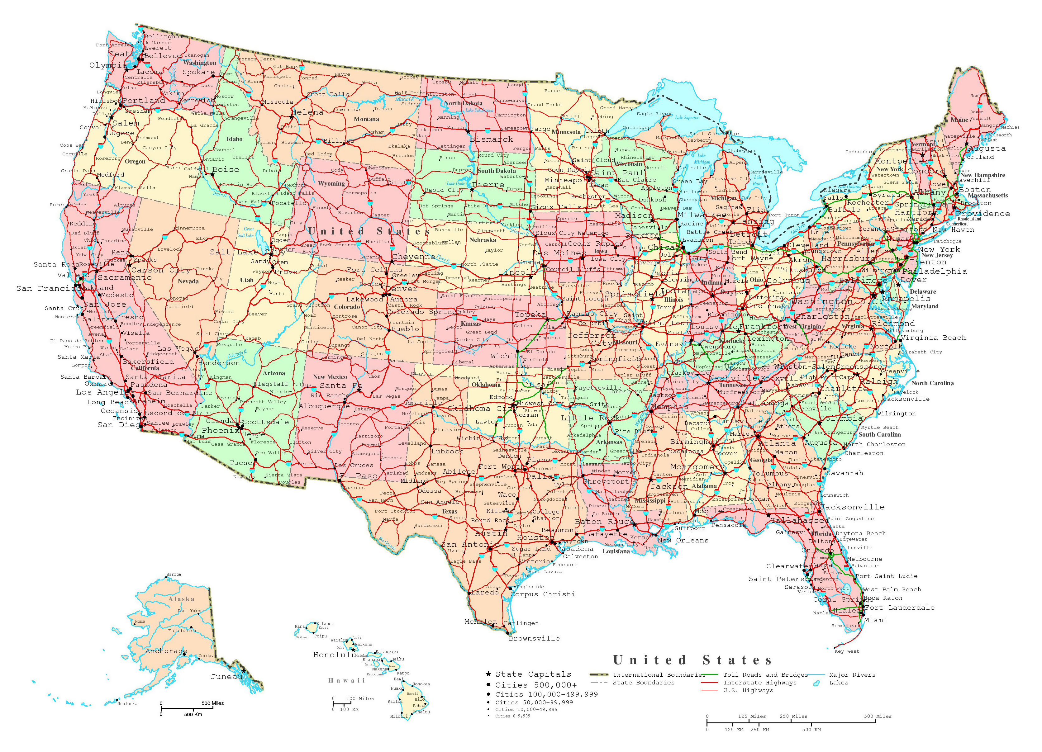 Map Of United States Cities And Highways Large detailed administrative map of the USA with highways and major