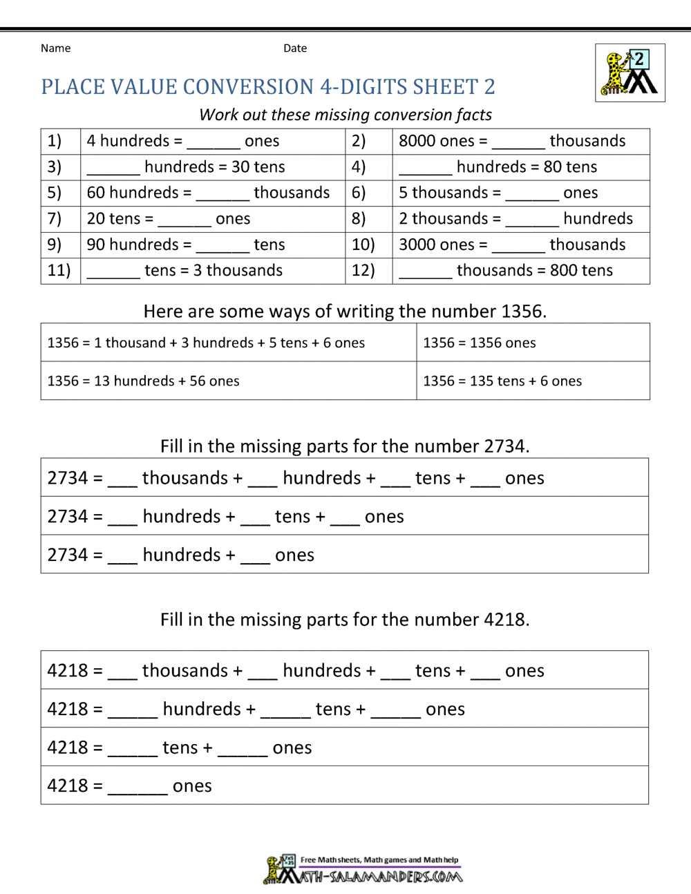 Place Value Worksheets 3Rd Grade - Printable Word Searches