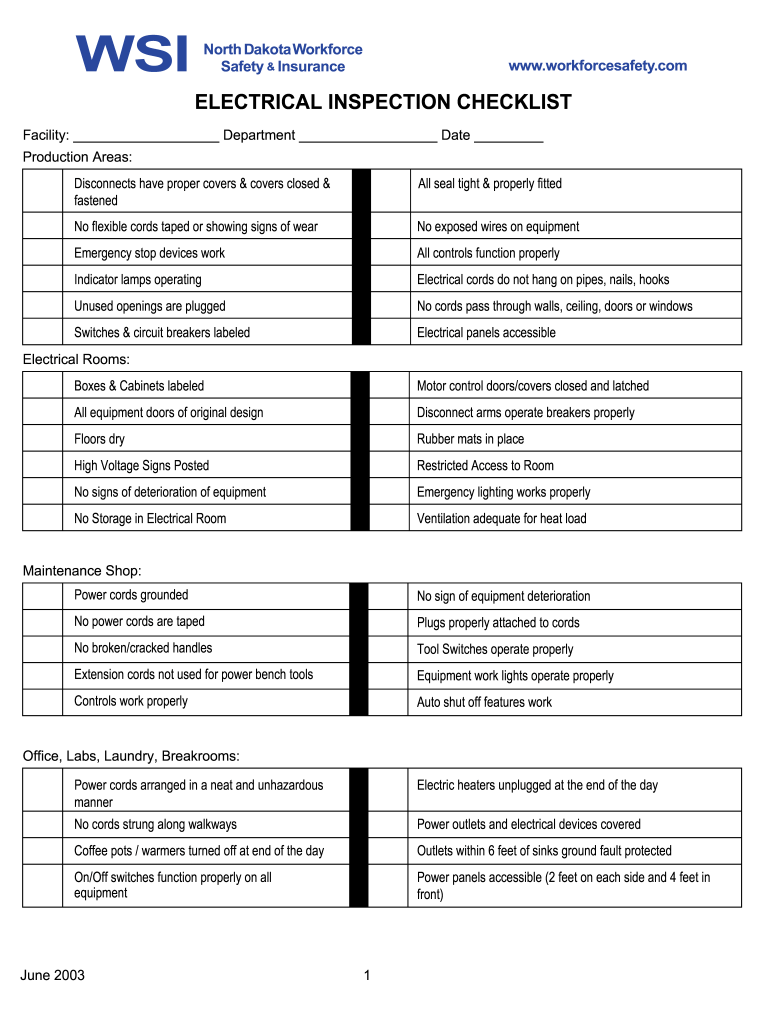 ND Electrical Inspection Checklist 2003 Fill and Sign Printable