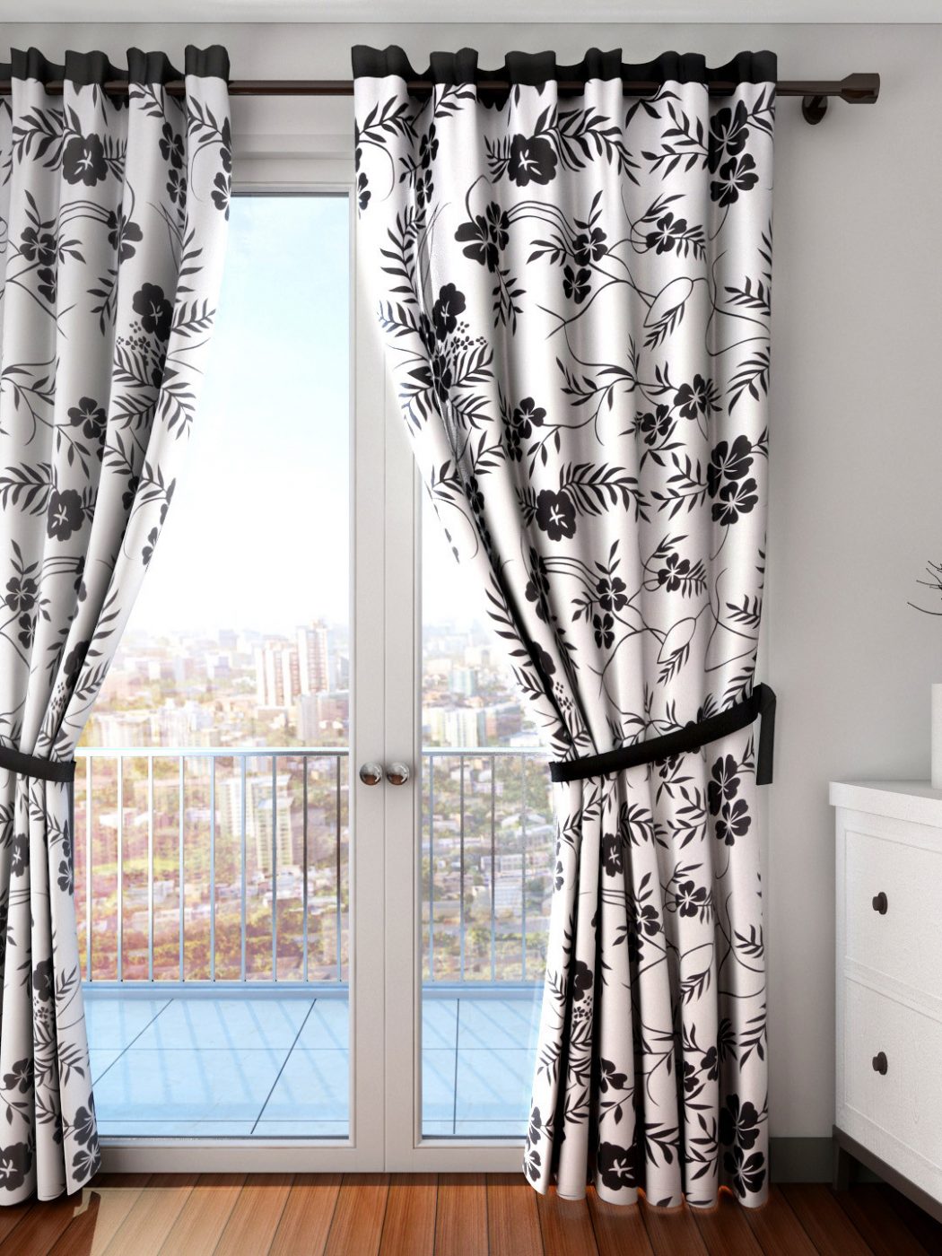 Simple Black And White Patterned Curtains For Small Room