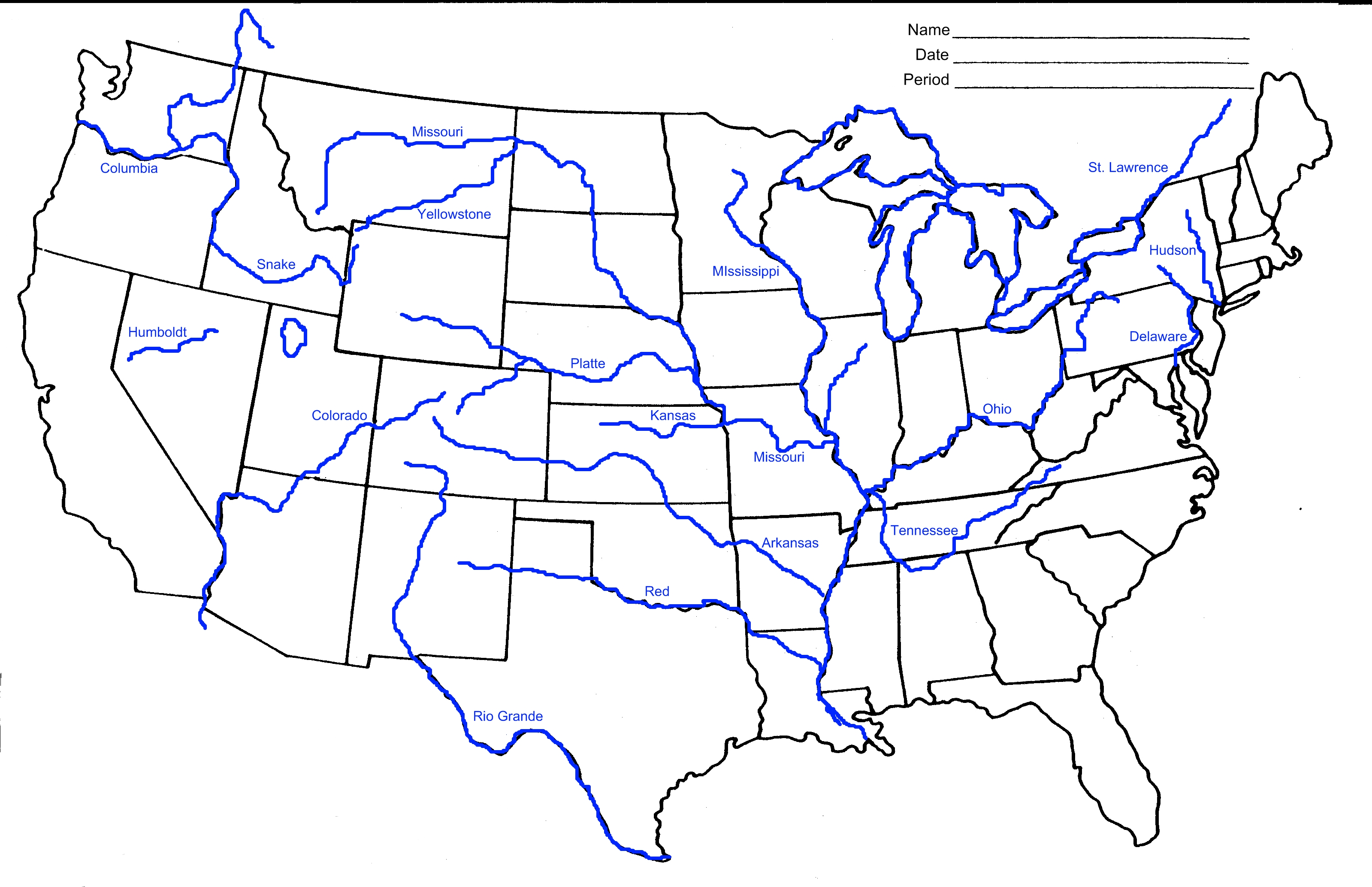 Us Map With Rivers