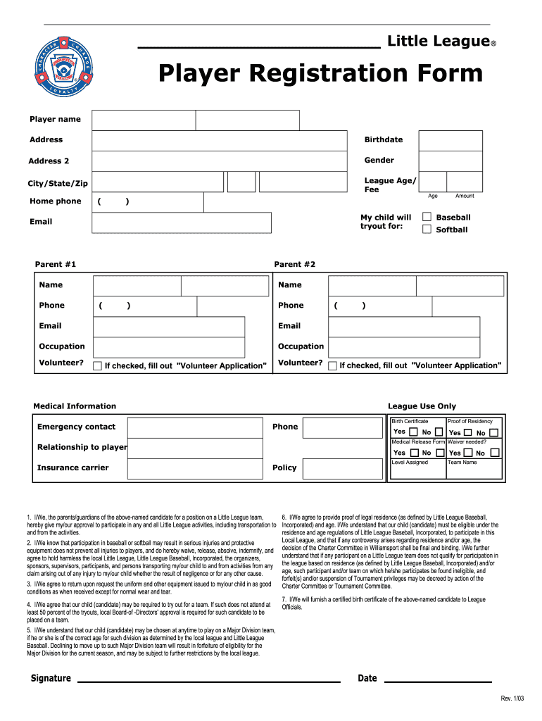 Little League Registration Fill Out and Sign Printable PDF Template