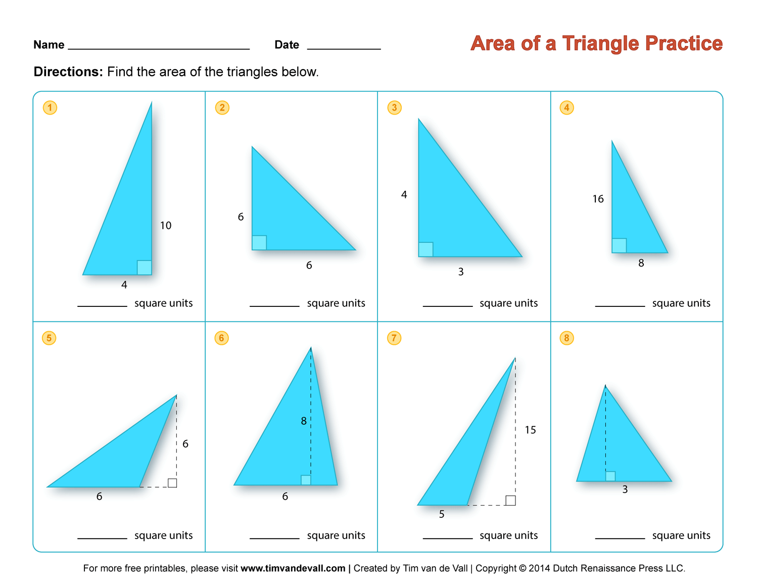 Area of a Triangle Worksheets – Third Grade Math Worksheets