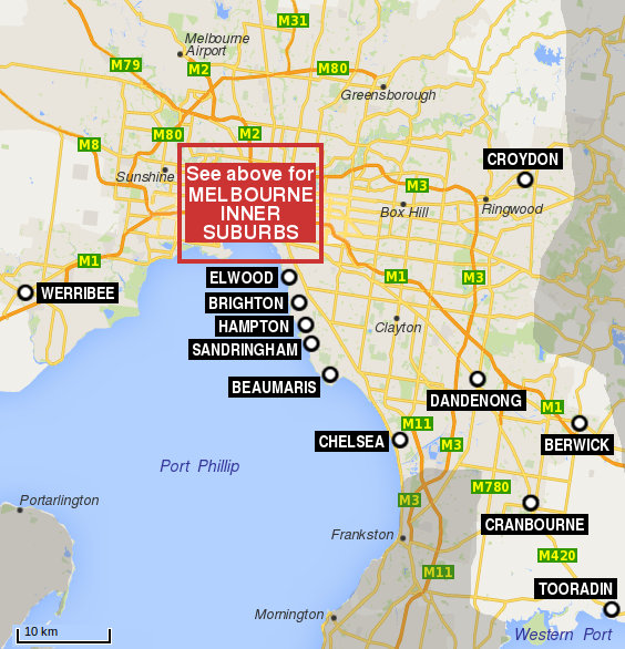 Melbourne & Suburbs map Travel Victoria & visitor guide